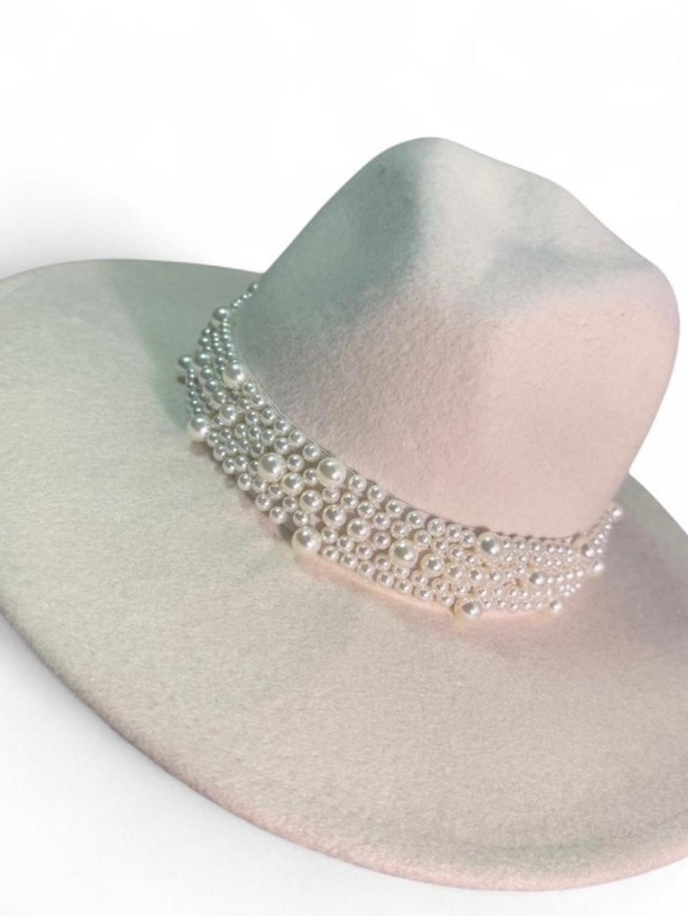 Wide Brim Felt Hat with Pearl Band - Cream - Picture 4 of 4